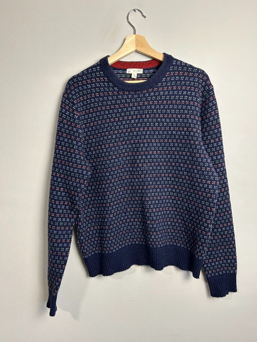 GAP Lambswool Knit Sweater | Men's Medium | Navy Fair Isle Wool Blend Crewneck